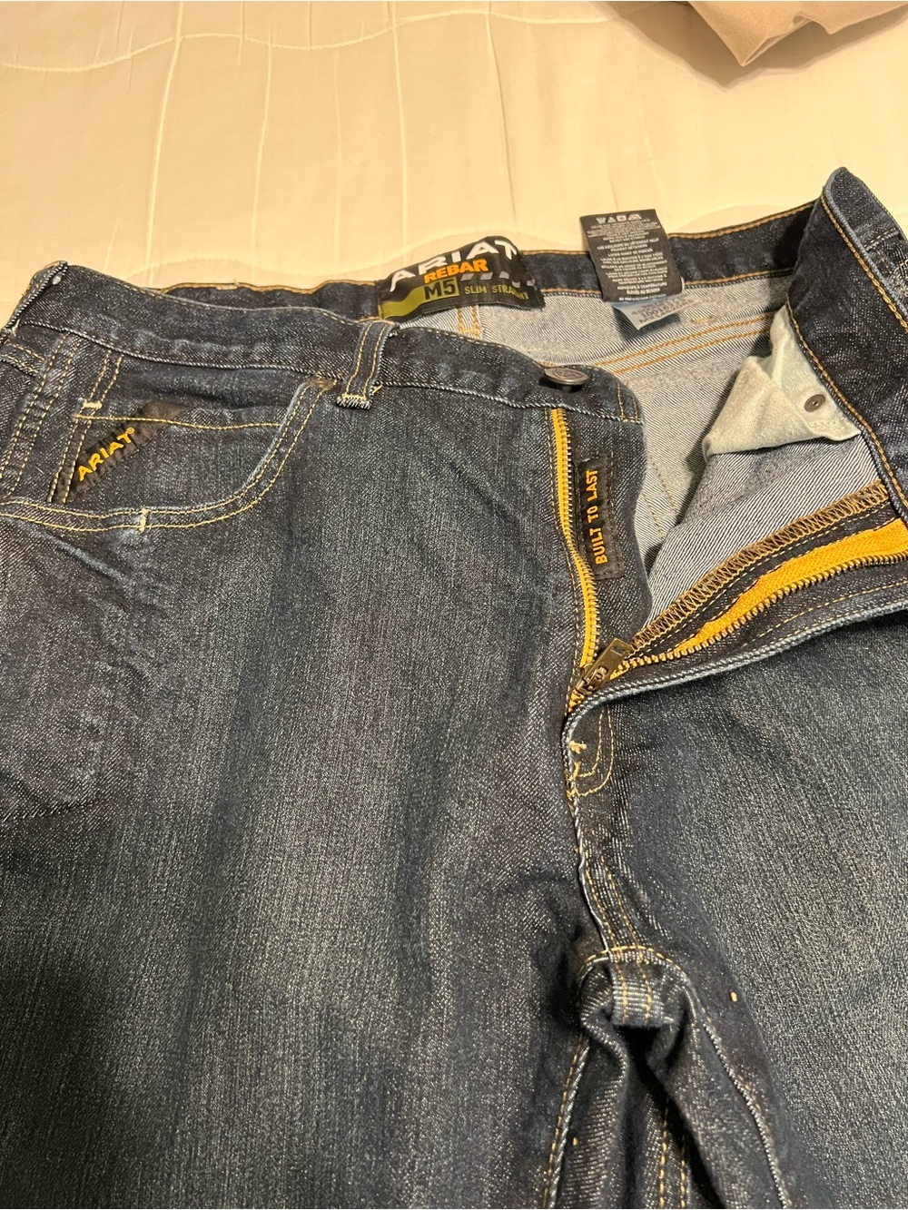Ariat Men's M5 Dark Indigo Slim Straight Jeans with Yellow Accents
